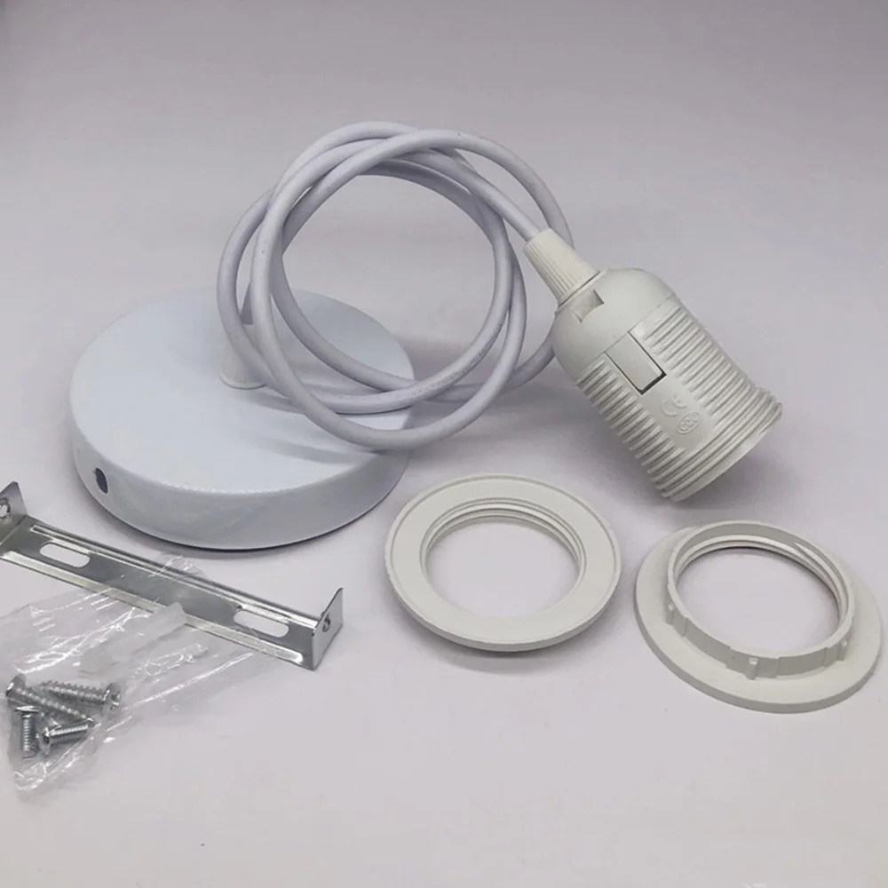 E27 Lamp Holder Vintage Edison Lamp Bulb Base 1m Hanging With Two Ceiling Mount Ring For Lampshade Pendant Light Fixture Holders