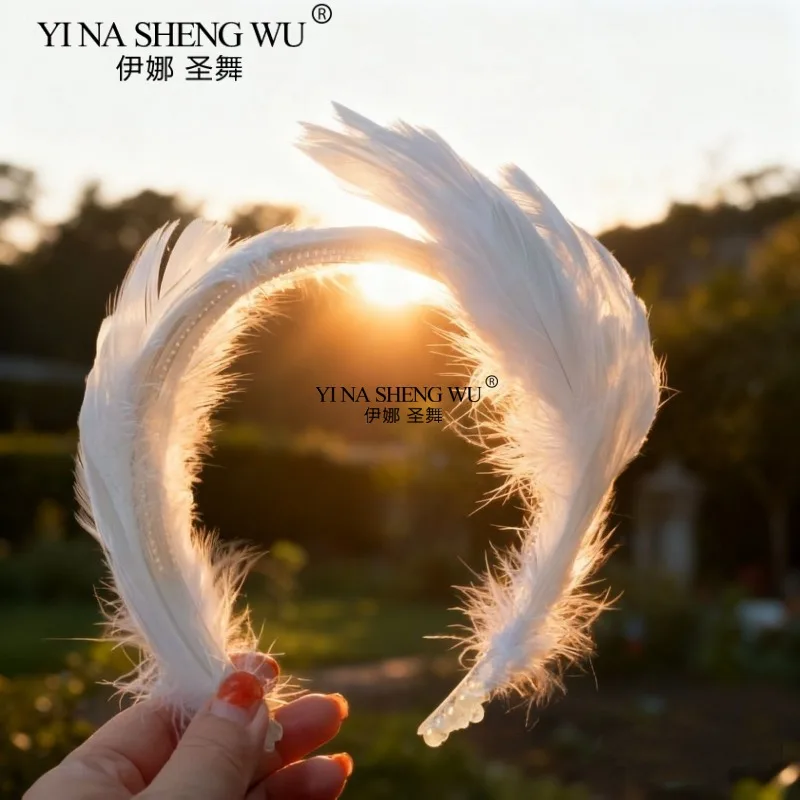 

Головной убор с балетными перьями «Лебединое озеро» для женщин, балетные головные уборы принцессы ручной работы для женщин, аксессуары для волос