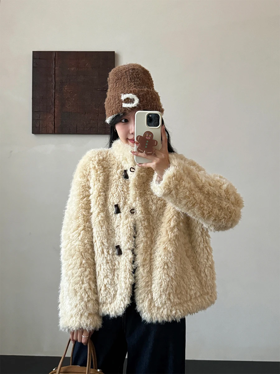 

Женская утепленная куртка Uniko из овечьей шерсти с воротником-стойкой, в корейском стиле, зимнее пальто для города, с длинными рукавами