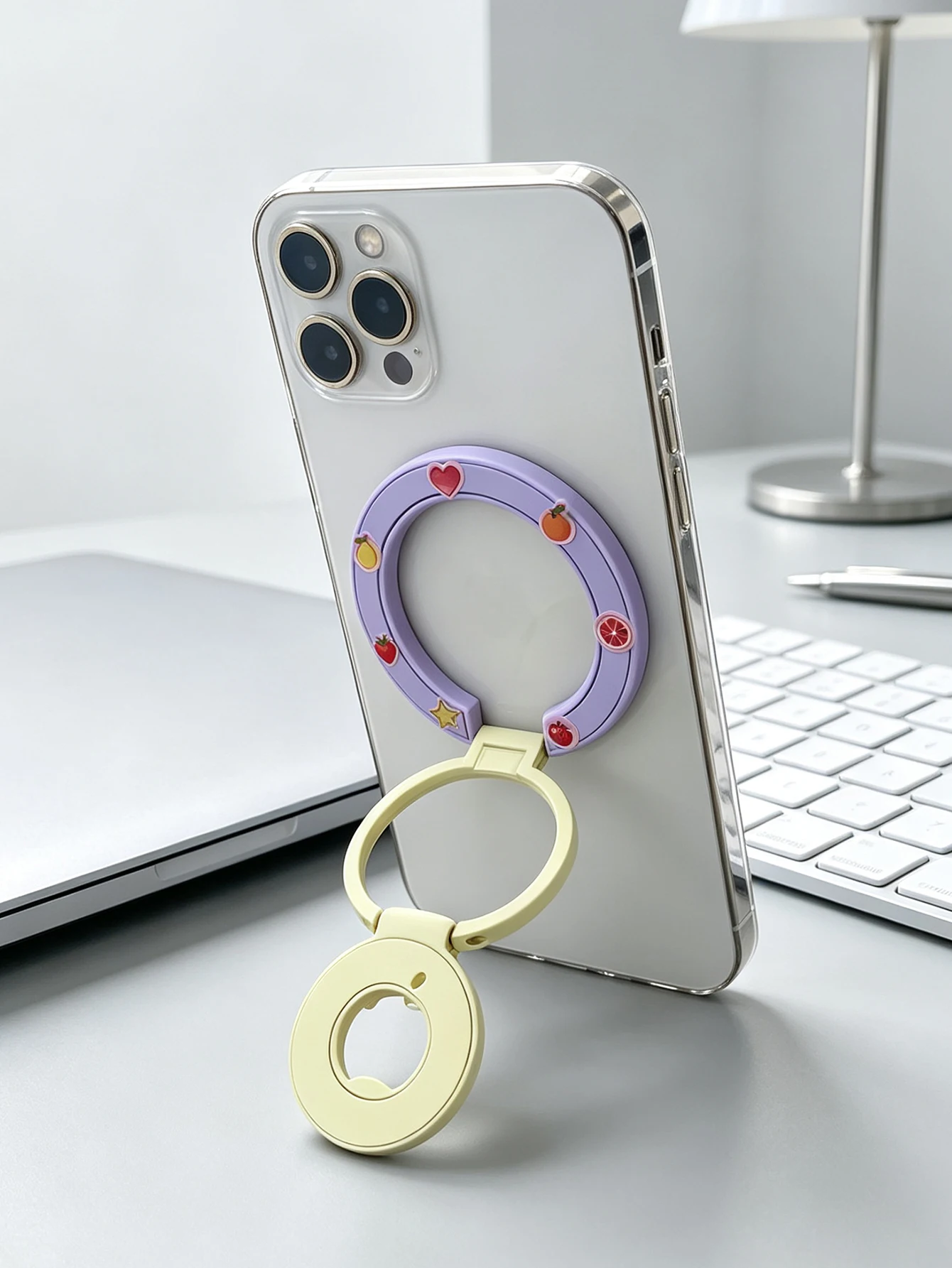 MagSafe Magnetischer Telefonringhalter Doppelring Faltbarer Ständer Makronen-Kontrastfarbe Anti-Rutsch-Griffhalterung für iPhone – Detail 3