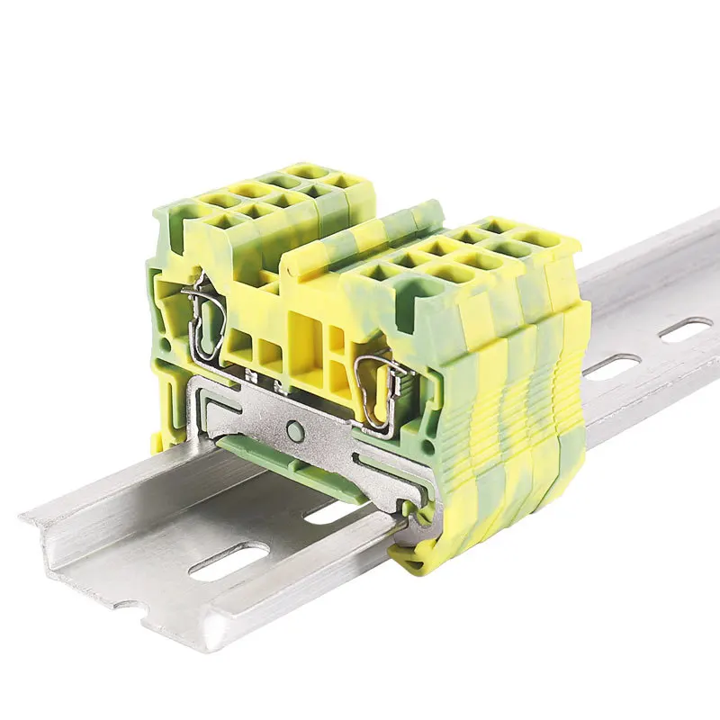 

10Pcs ST-2.5PE DIN Rail Earth Terminal Block, 2.5mm² Yellow-Green Spring Clamp for Tool-Free Grounding