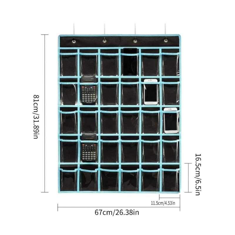 30 Pockets Classroom Phone Pocket Chart Classroom Wall Haning Pocket Chart for Phones Calculators Holders Dropship