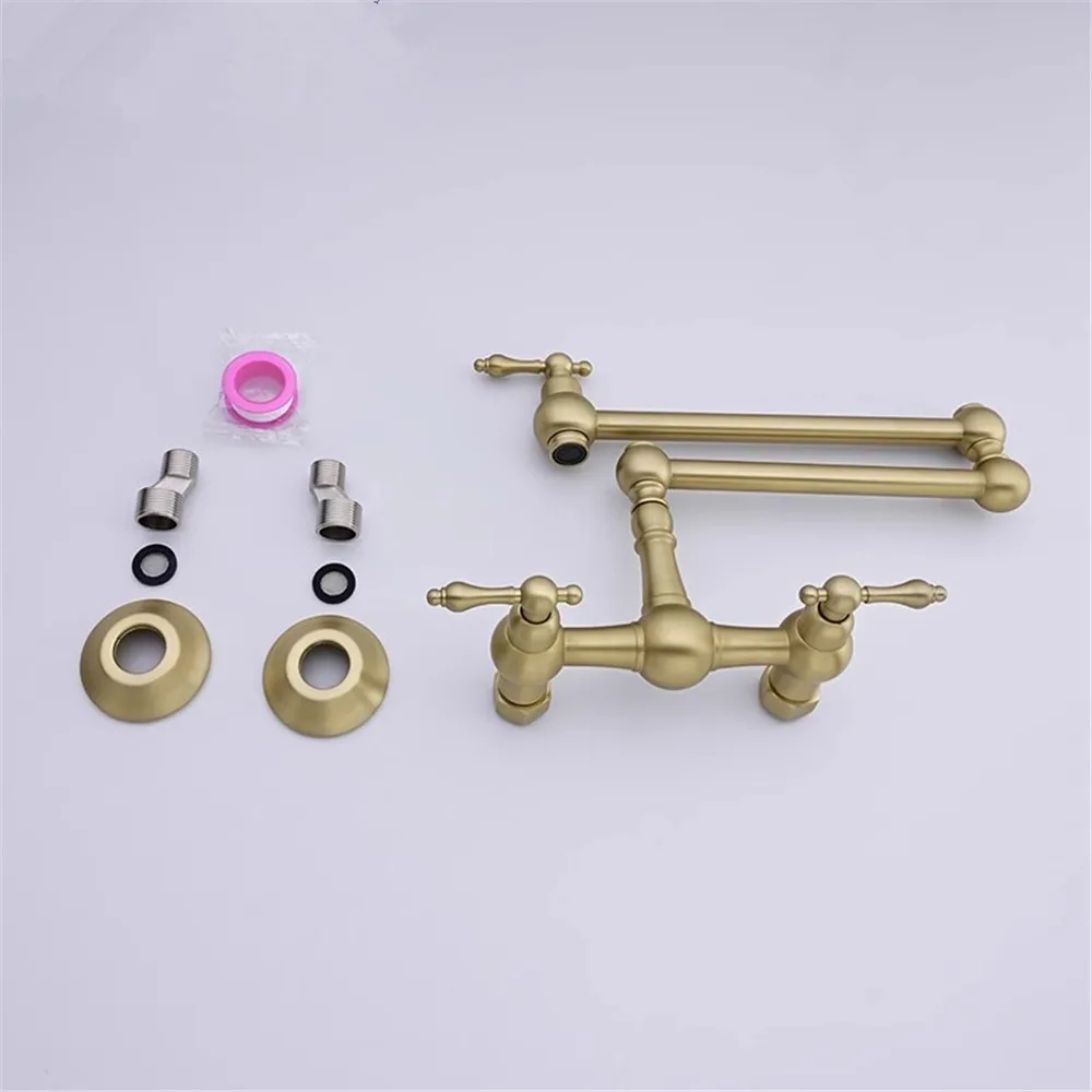 Brushed Gold Pot Filler Tap Black Foldable Kitchen Faucet Hot & Cold Nickel Sink Tap Rotate Folding Spout Wall Mounted Brass view 5