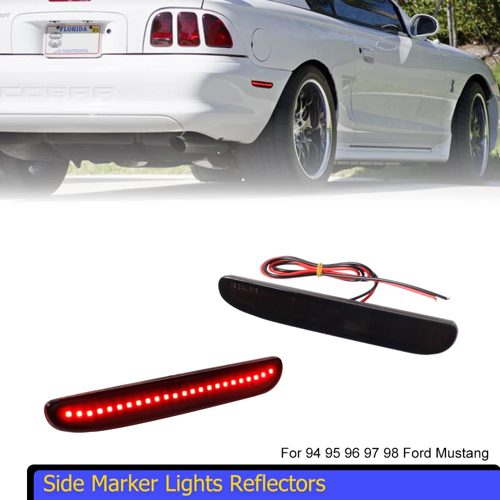 2 uds humo/rojo LED trasero rojo/blanco luces de posición lateral reflectores para 94 95 96 97 98 Ford Mustang