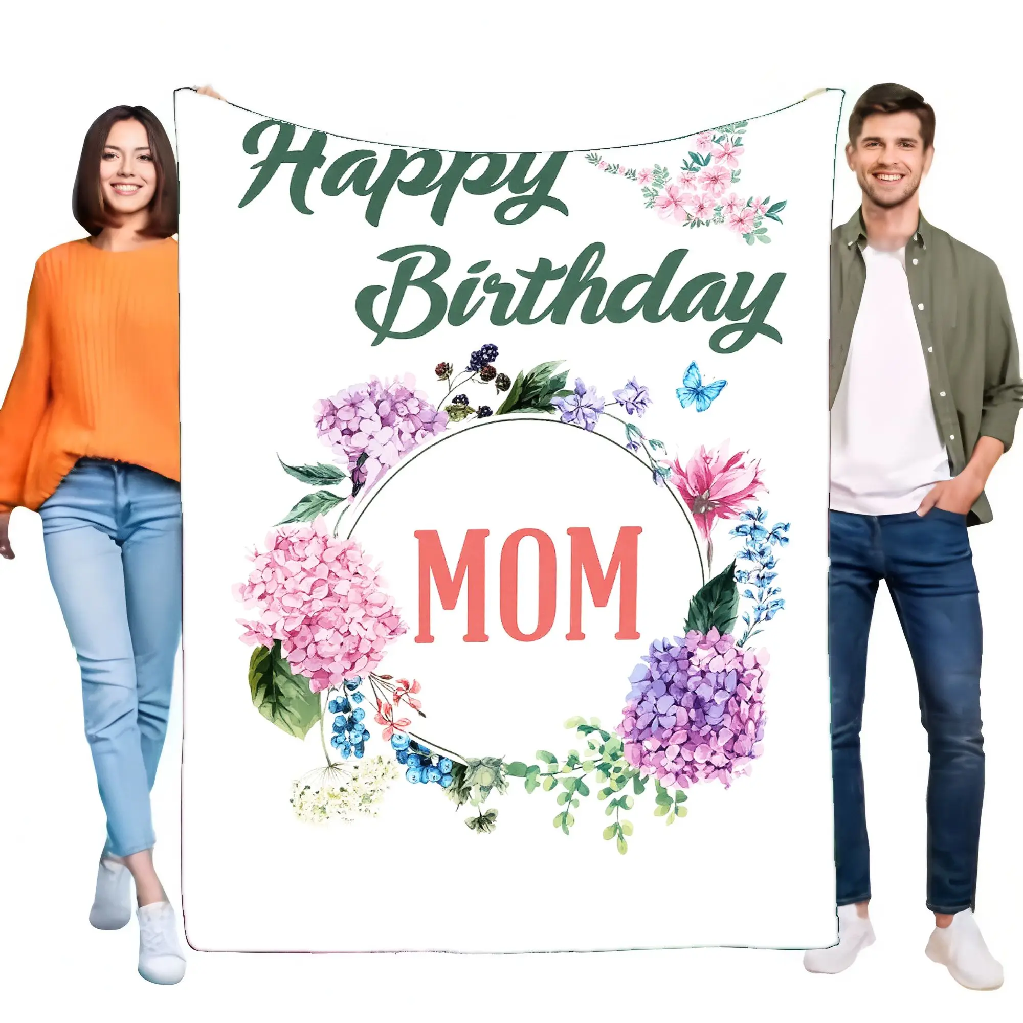 Happy Birthday Mom Blanket Cozy Floral Throw Soft Lightweight Gift for Mother's Day Home Decor Bedroom Decor