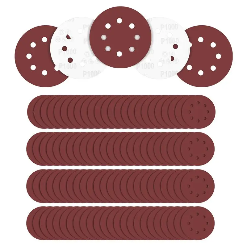 

A11I 100 PCS 5 Inch 8 Holes Hook And Loop Sanding Disc Sandpaper, 20 Pcs Each Of 600 800 1000 1500 2000 Grits Sand Paper For Ran