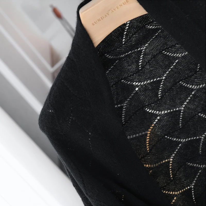 Spring And Summer New 100% Cashmere Shawl Cardigan For Women Hollow-Out Cape Air Conditioning Cover-Up Knitted Outerwear view 5