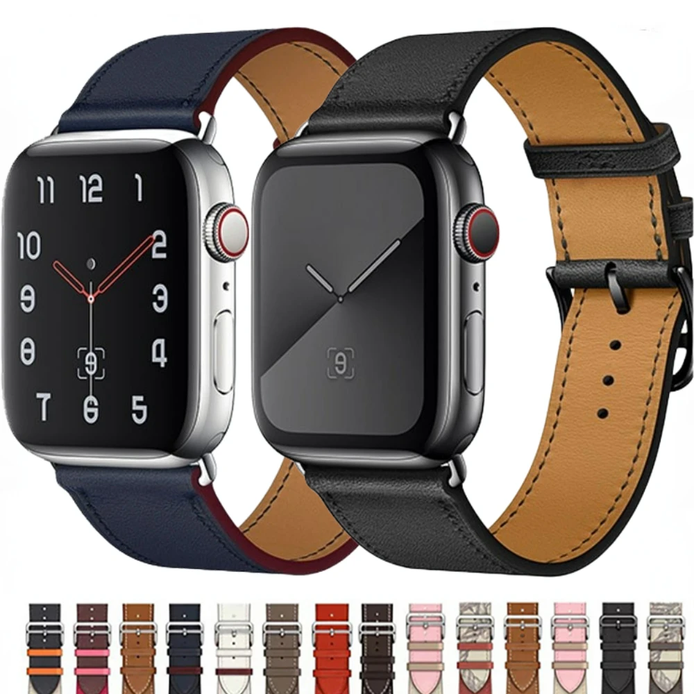 

Genuine Leather Strap For Apple Watch Bands 45mm 41mm 44mm 40mm 42 38mm Ultra 49mm Casual Wristband iWatch Series SE 9 8 7 6 5 4