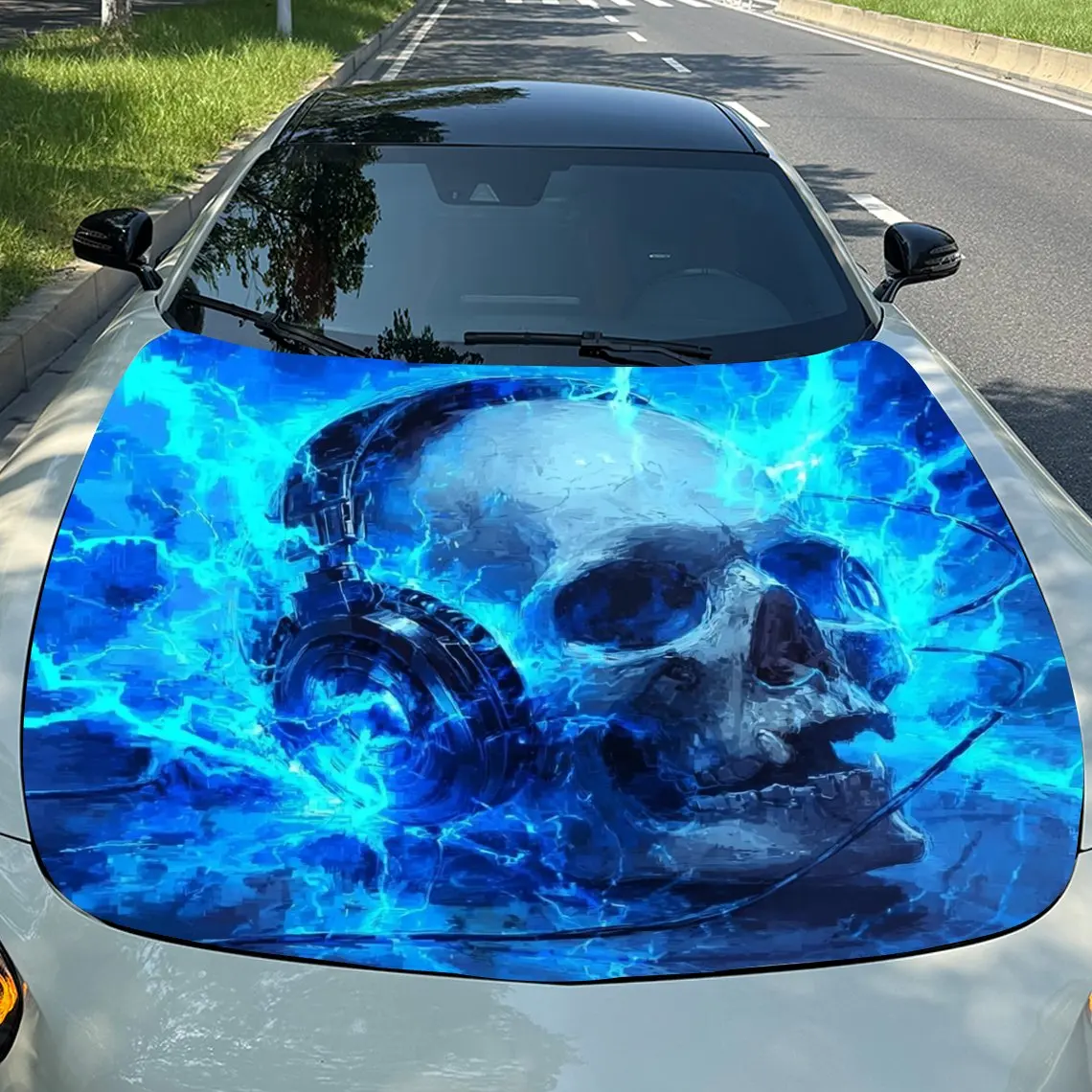 Electronic Music Skull PVC Vinyl Film, Self-adhesive Waterproof Engine Hood Sticker, Suitable For Decorative Protection Stickers