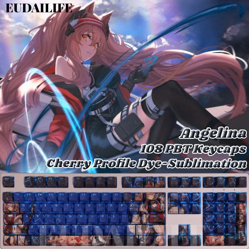 Angelina 108 Key Caps Arknights PBT DYE Sublimation Light Transmitting Cherry Switch Cross Key Cover Mechanical Keyboard Gift