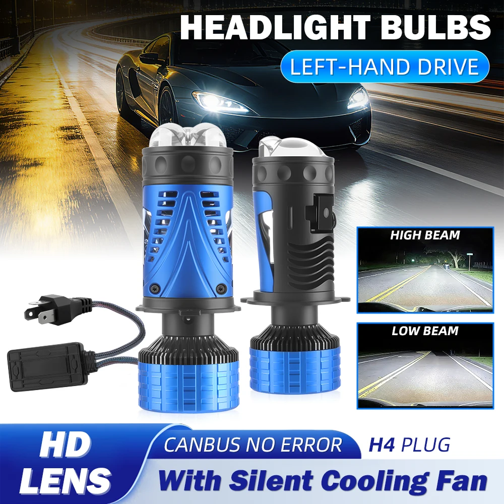 

2 шт. светодиодные линзованные фары H4 9003 с линзой, сверхъяркие, дальний и ближний свет, 6500K, белый свет, для автомобилей и мотоциклов, 12В