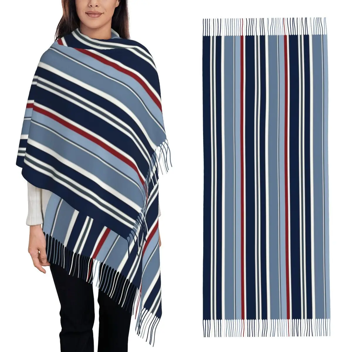 

Шарф с узором в вертикальную и горизонтальную полоску, шарфы с кисточками для женщин, мягкие шали и накидки, длинная осенне-зимняя шаль