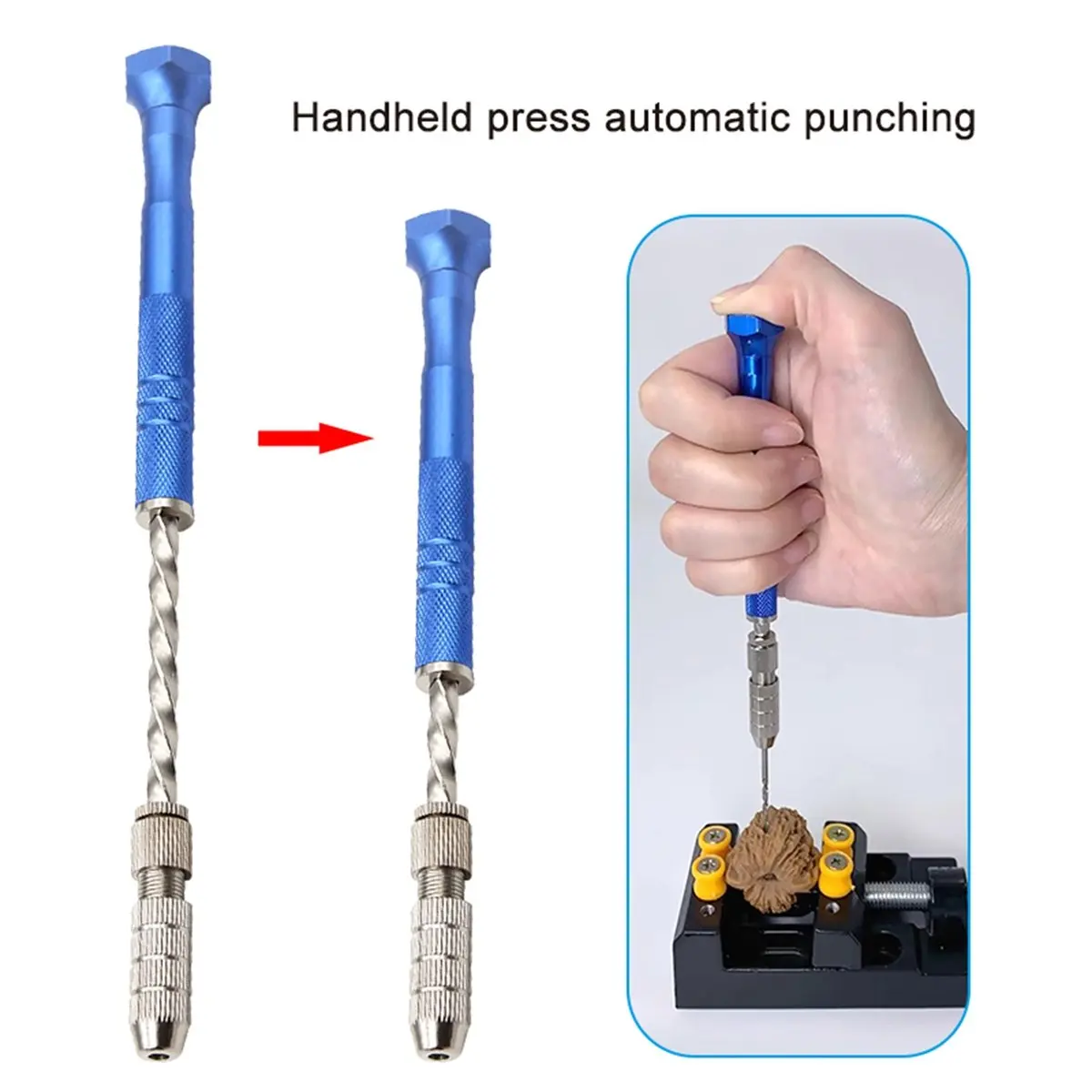 Reliable- Blue Extended Semi-Automatic 0.5-3mm Hand Twist Drill Amber Plastic Circuit Board Drilling Tool Twist Drill Set