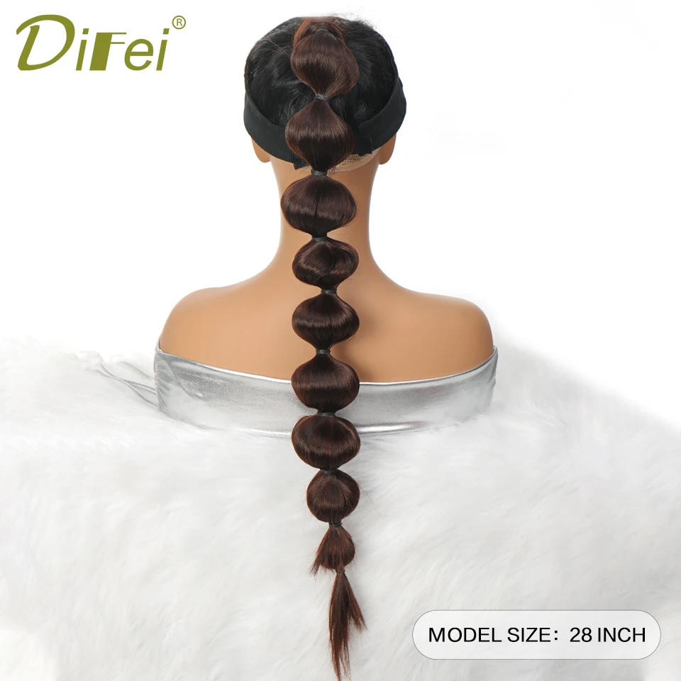 Extensión de cola de caballo sintética para mujer, extensiones de cabello de cola de caballo de burbuja de linterna, Natural, negro y marrón