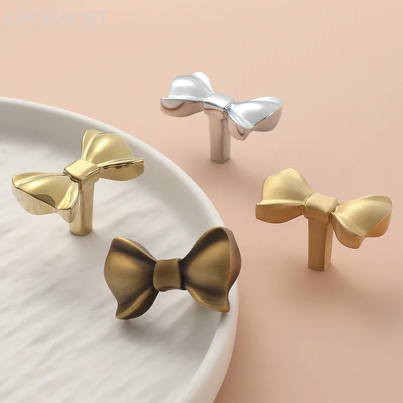 1pc Brass Bowknot Drawer Knobs Light Luxury Single-hole Kitchen Cabinet Handle French Furniture Door Handle with Screw