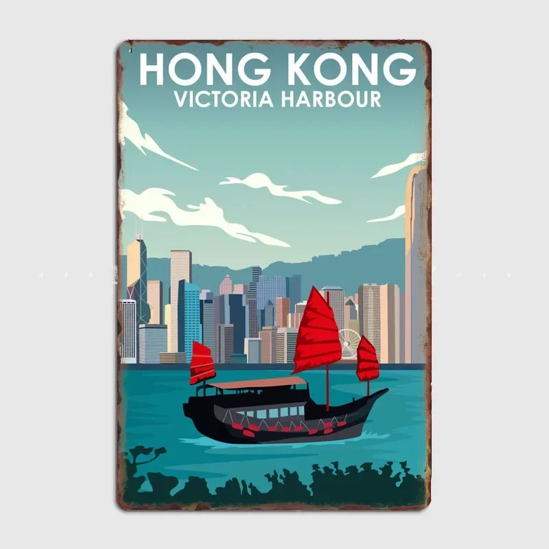 

Tourist Attraction Hong kong Victoria Harbour Posters Wall Art Metal Painting Vintage Garden Tin Sign Home Decor Room Decoration