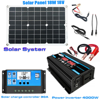 110V/220V Solar Power System 18W Solar Panel Battery Charger 4000W Solar Inverter Complete Kit Solar Controller 30A