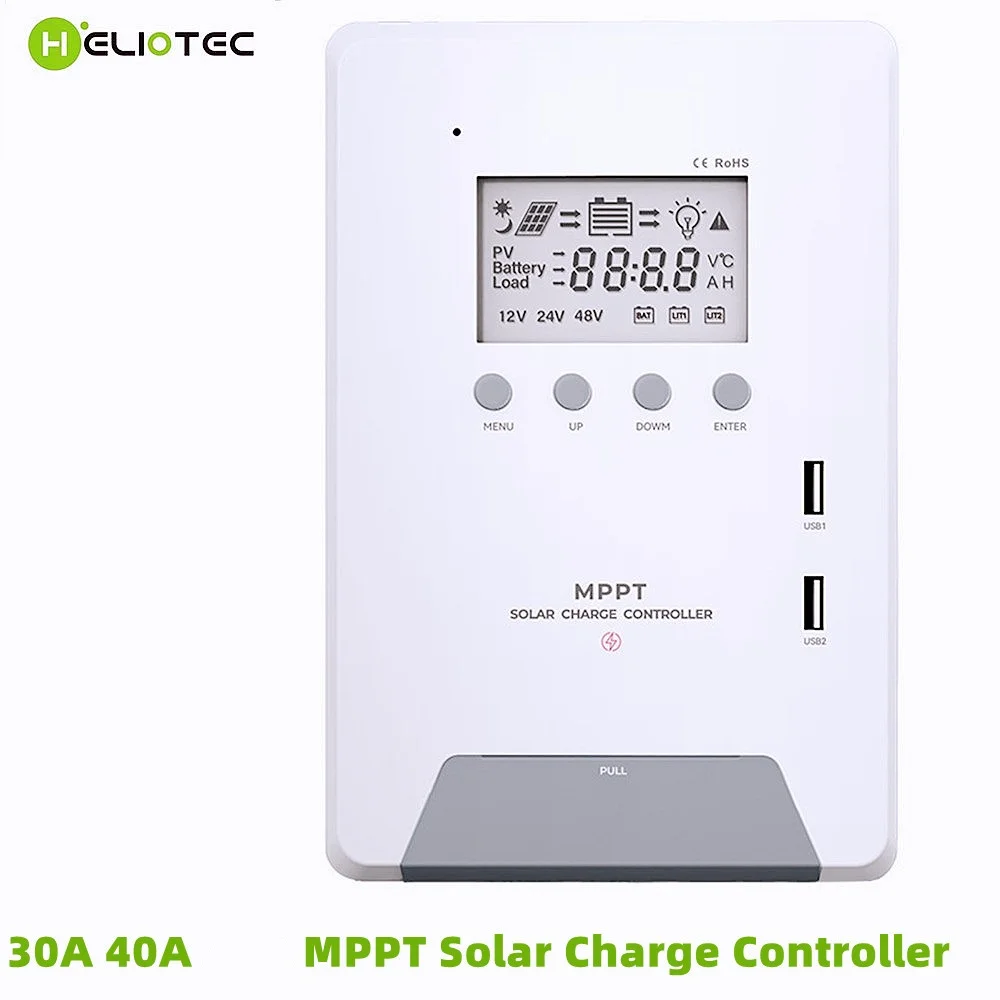 HELIOTEC 30A 40A Mppt Solar Charge Controller 12V 24V Battery Charge Regulator Max PV 100VDC Input