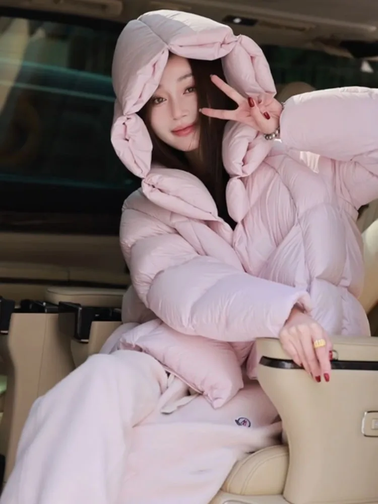 

Unique ort Pink Women's down Jaet Winter 2025 New Sle Bread Coat Thiened Polyester Fiber Korean Version Commute Sle