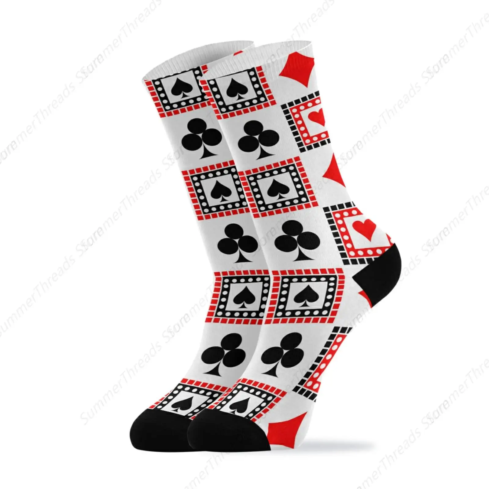 Playing Cards Bright Red, Black, White Symmetrical Geometric Unisex Long Casual Socks Athletic Crew Socks for Women Men