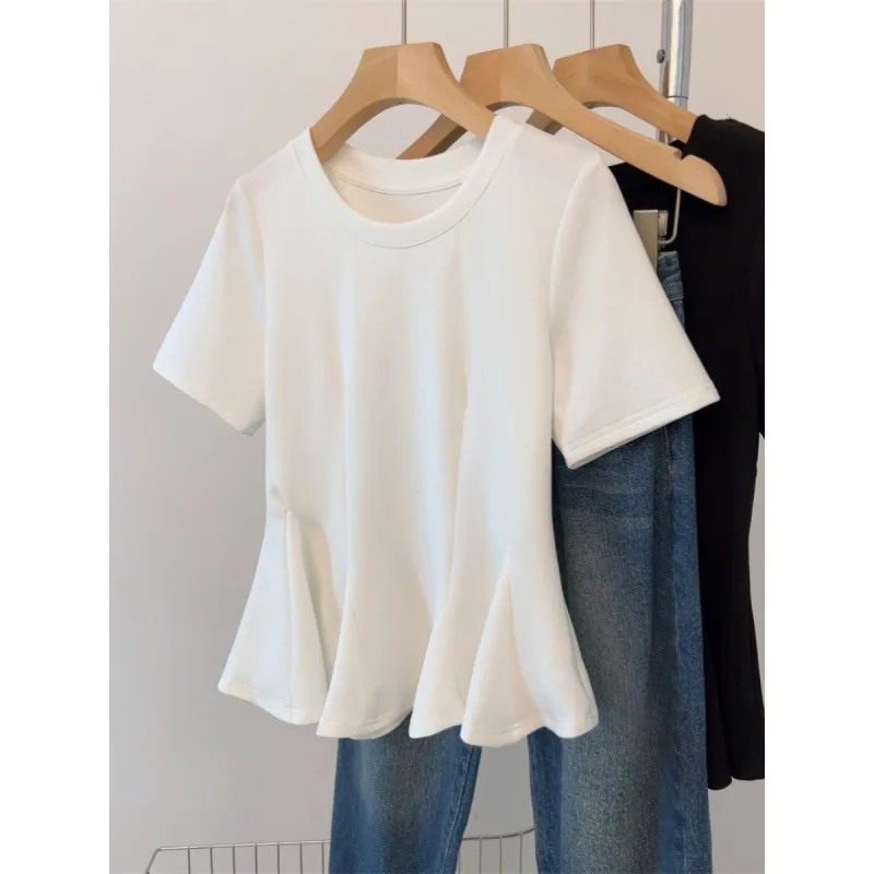 التخسيس حجم كبير تي شيرت ort Sve الأوروبي Sle Faionable الصيف أفضل الملابس النسائية ميدي تنورة المحملة ألياف خلات #1