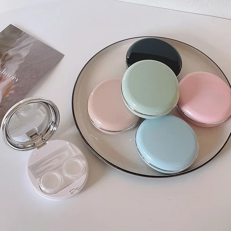 Macaron Color Contact Lens Case With Mirror Elegant Portable Color Contact Lenses Container Travel Set Gift Girl