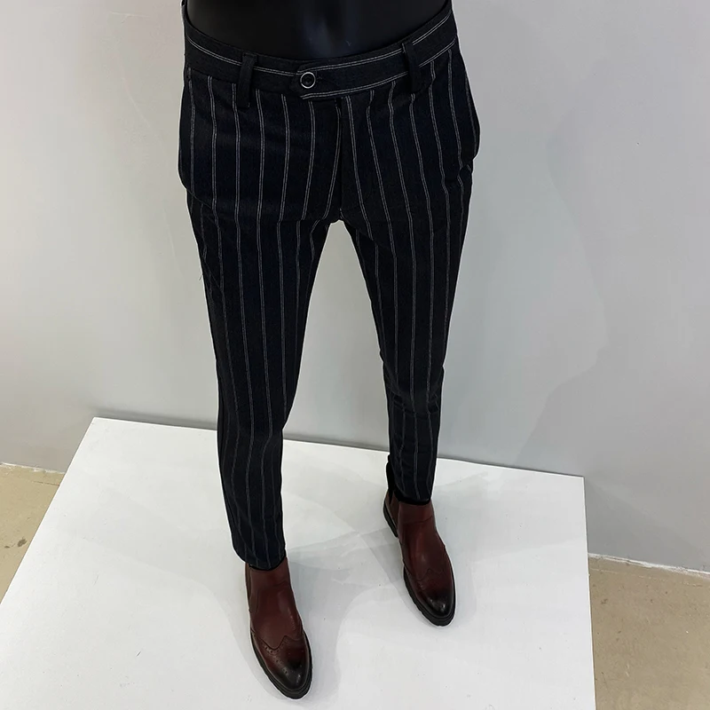 2022 Striped Suit Pants Men Business Office Social Dress Pants Casual Slim Fit Wedding Trousers Pantalon Homme Classique