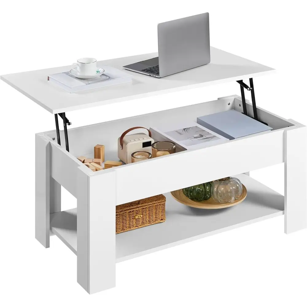 

Coffee Table with Concealed Storage, Suitable for Tabletop or Living Room, White