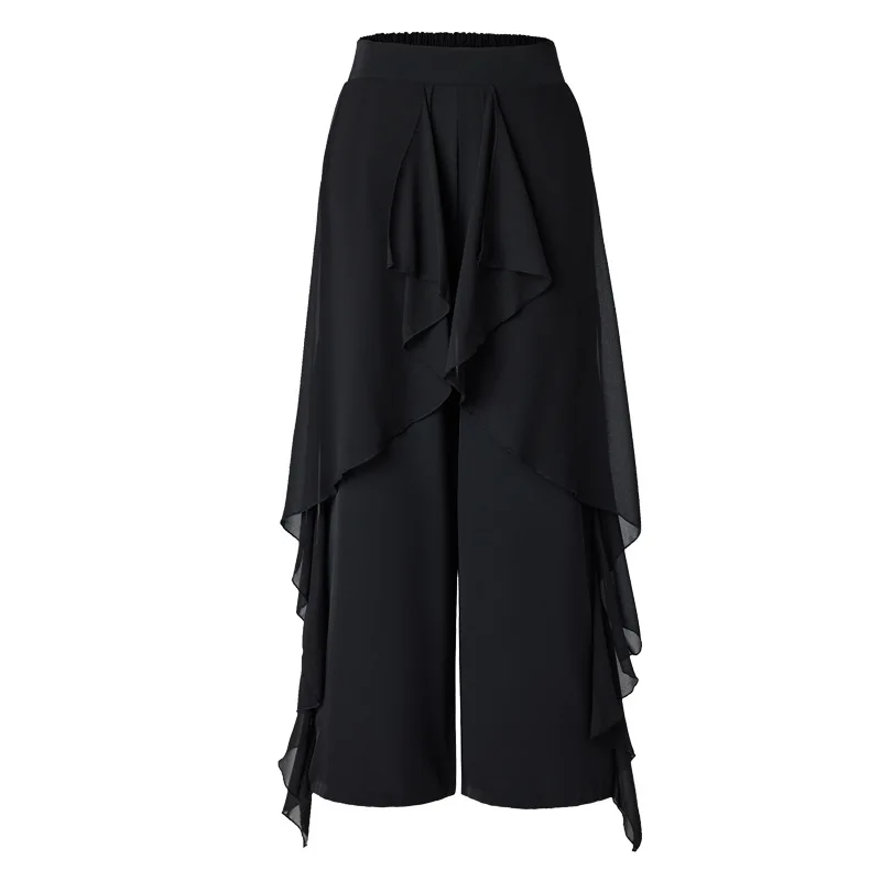 Modern Dance Hosen Frauen Latin Hosen Neue High-Waist Rüschen Breite Bein Hosen Nationalen Standard Hosen Ballroom Dance kostüme