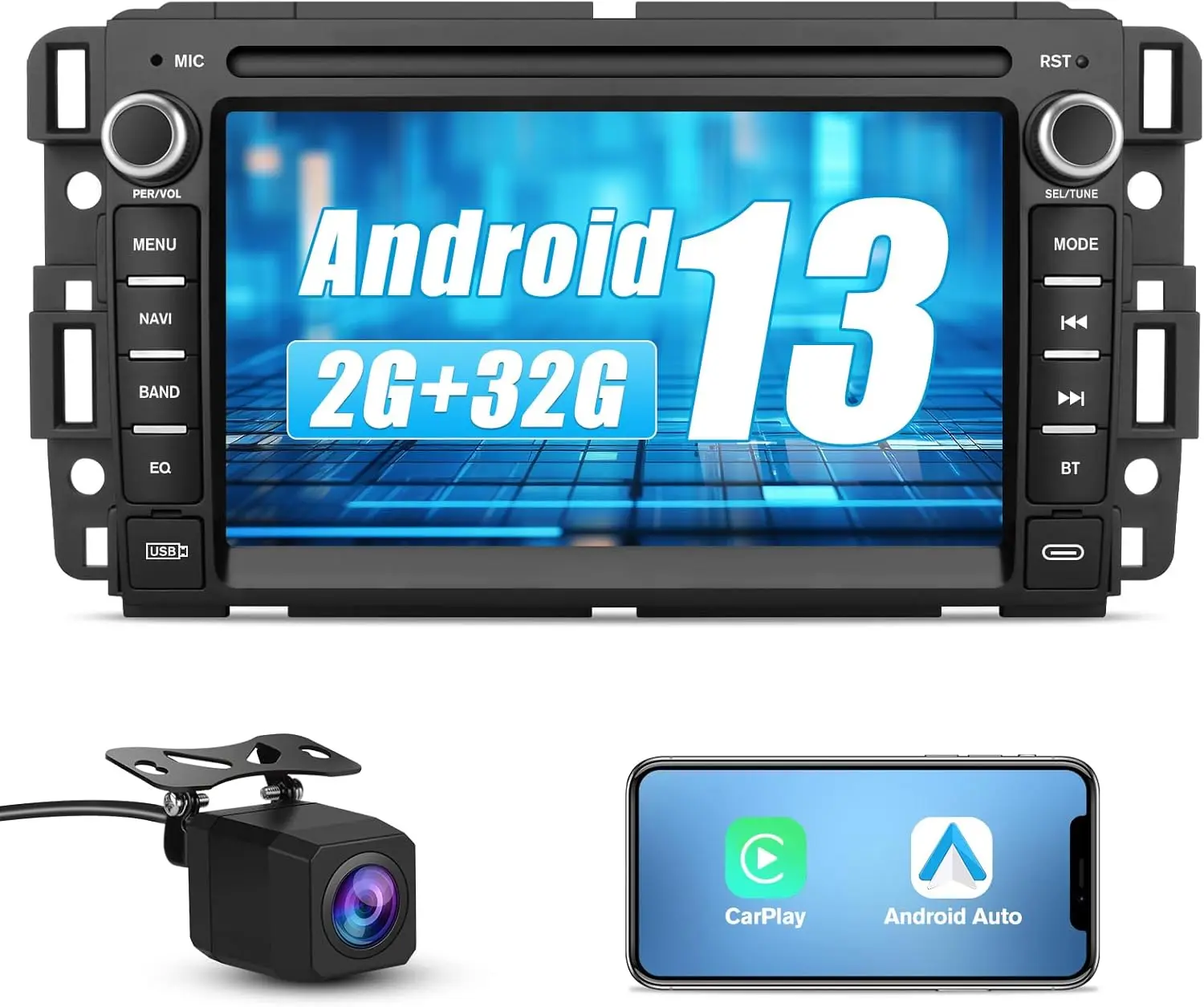 Car Stereo for Chevrolet Silverado GMC Sierra Yukon 2007-2013, Android GPS Navigation Head Unit Radio Replacement with Carplay