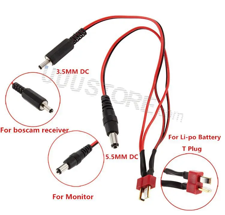 

Power supply Y line 5.5 + 3.5 T Plug DC Cable connect Lipo battery and Monitor and Boscam 5.8G 5.8Ghz Receiver for FPV Aerial