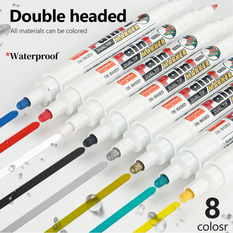 

8-цветный маркер с двойным наконечником, ручка-маркер для краски «сделай сам», металлическая ручка, перманентный золотой, серебряный маркер, ретушь, школьная модель для рисования