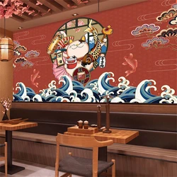 Custom papel de parede 3d Japanese wall covering cuisine sushi restaurant wave Ukiyo-e wallpaper mural home decoration wallpaper