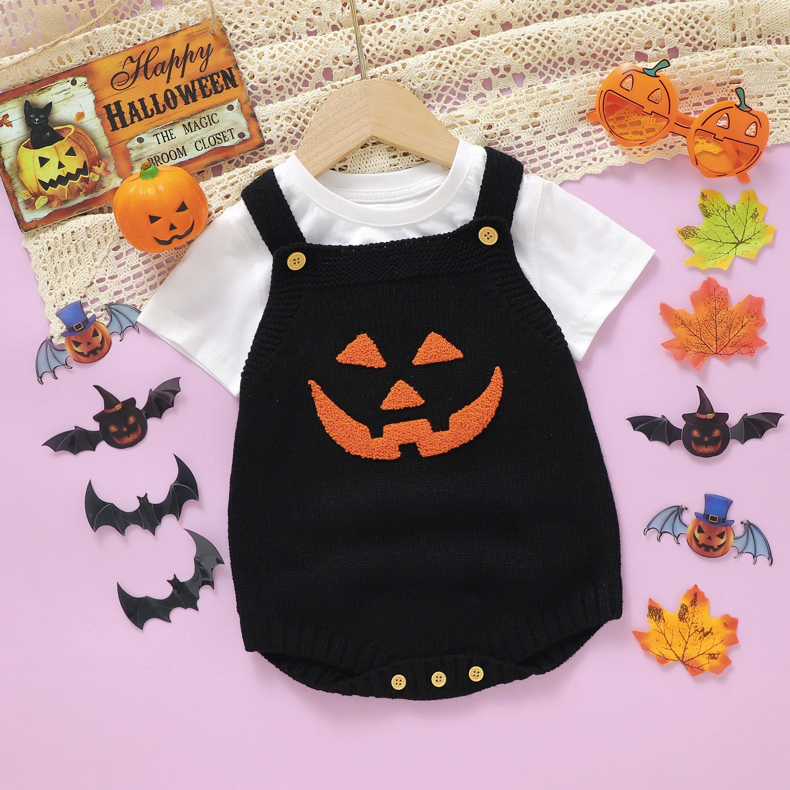 0-24Months Newborn Baby Girls Boys Sweater Rompers Sleeveless Round Neck Pumpkin Knit Jumpsuits Infant Winter Halloween Outfits