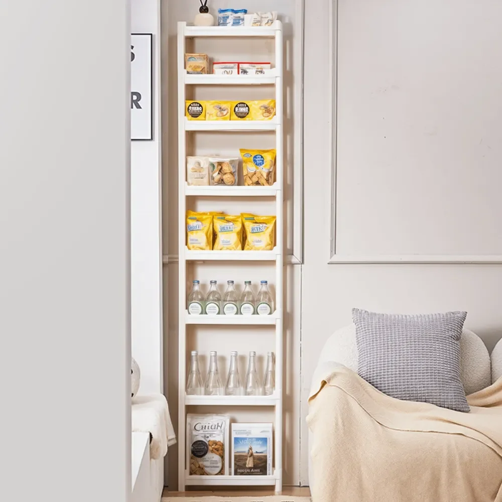

3 8Layer Thin Plastic Storage Cabinet, SpaceSaving Storage Rack For Bathrooms And Kitchens, 8Layer FloorStanding Design, Narrow