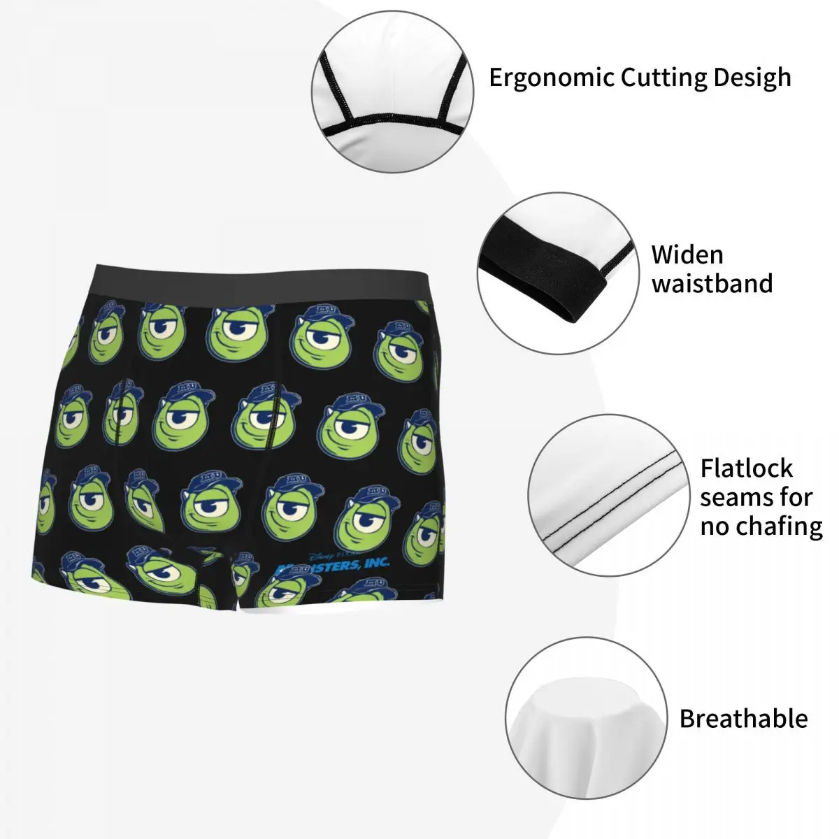 Homens Disney Monstros Universidade Boxer Cueca, Mike Oxeye, Sr. Cueca Q, Calcinha Respirável, Roupa Interior Confortável, Shorts