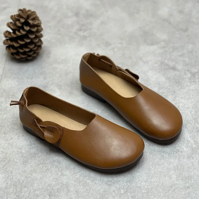 

2026 Autumn Retro Woman Genuine Leather Flat Shoes Luxury Handmade Quality Breathable Outdoor Daily Slip on Loafers Shoes Women