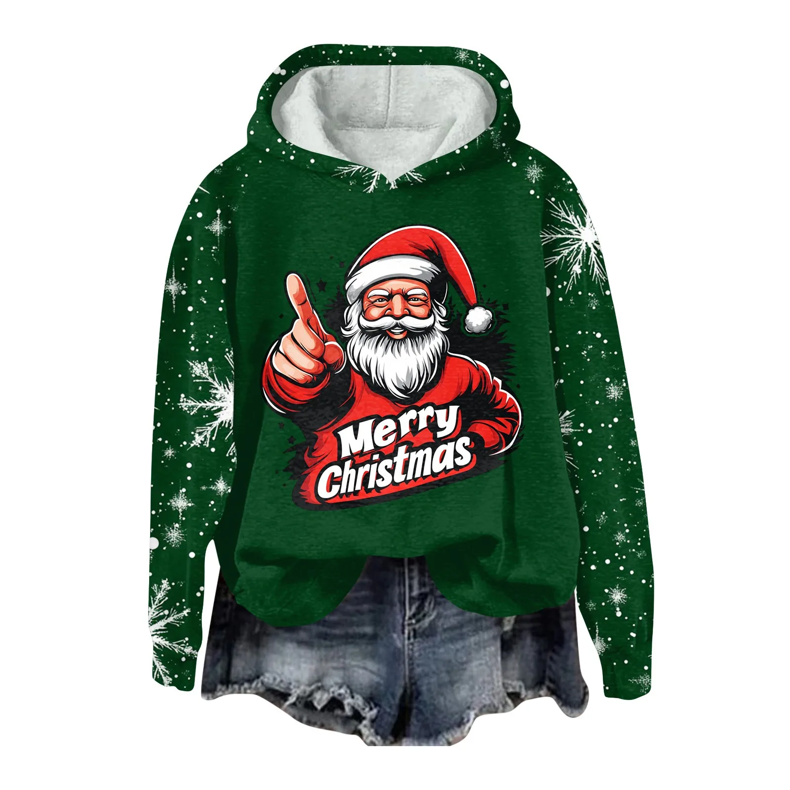 Women'S Fashion Pullover Plunging Sleeve Christmas Printed Hooded Sweatshirt Sudadera Con Capucha Roupas Femininas Frete GráTis