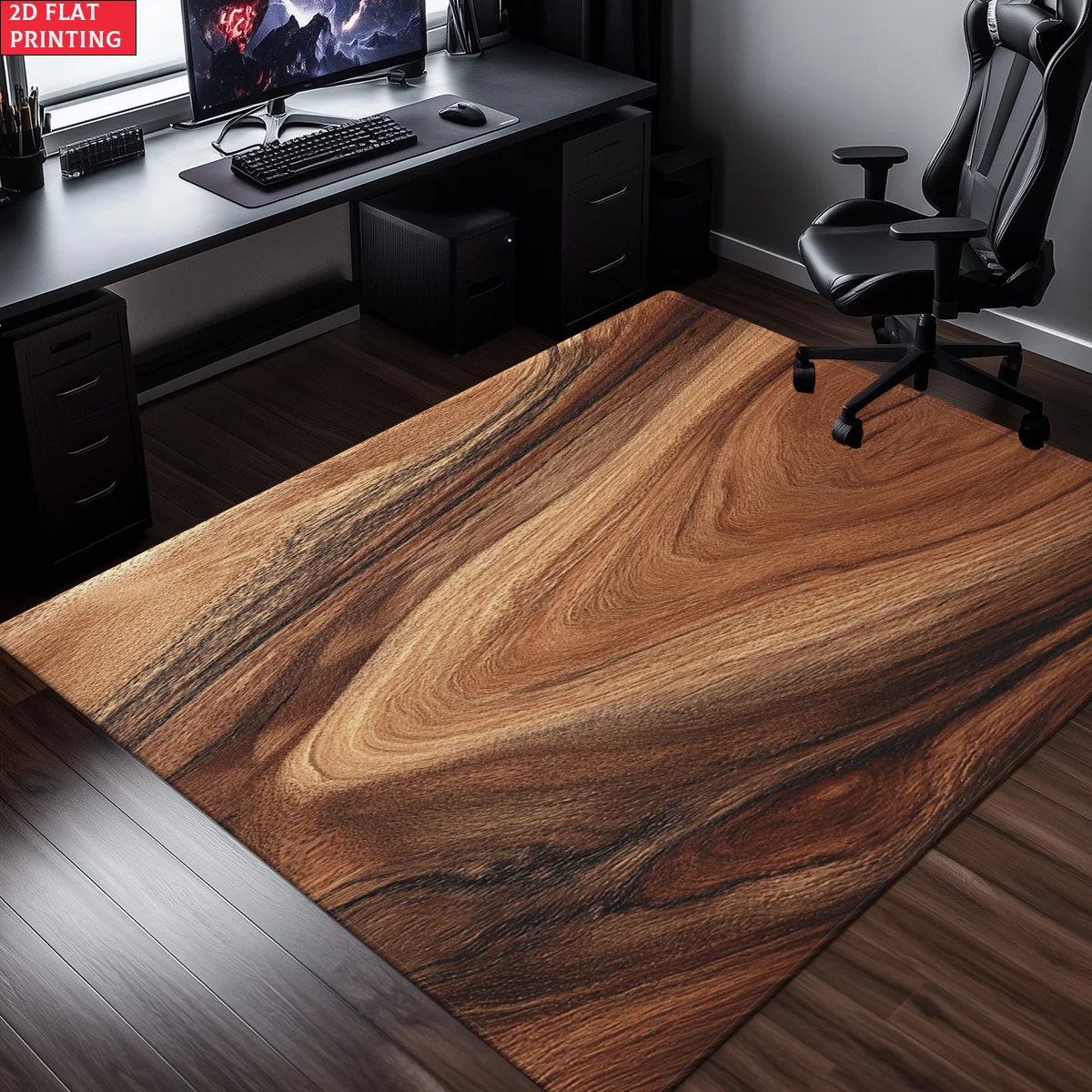 VIKAMA Wood Grain E-Sports Room Carpet Non Slip Wear Resistant Desk Mat Gaming Decor