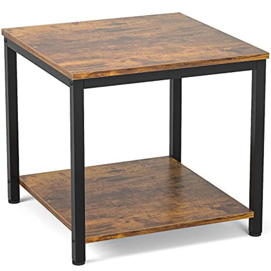 

Side Table 20 Inch Square 2-Tier Coffee Tea End Table Nightstands for Sofa Couch Bed Metal Wood Accent Modern Simple Industrial