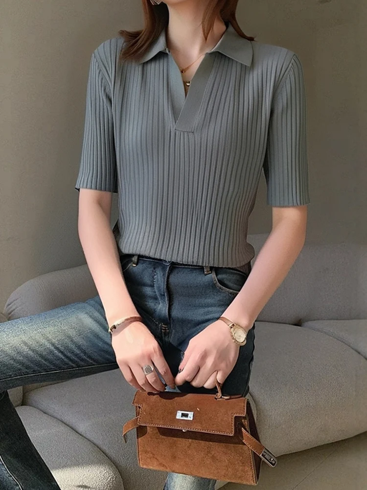 

Fall 2025 Women's Soft Knitwear ort Sve Base irt Simple Design Pure Color Versatile Casual Faion Breathable Cotton Top