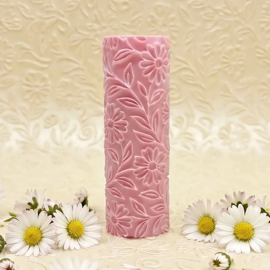 Daisy Meadow Pattern Clay Texture Roller DIY Tool for Polymer Fondant PLA Build Durable 3D Daisies Grass Blades Deep Cut