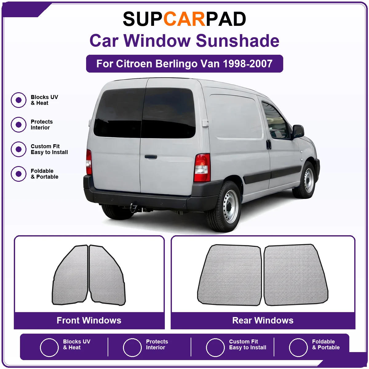 For Citroen Berlingo Van 1998-2007 Pre‑Cut Auto Window Sunshade Anti‑UV Car Sun Visor Protector