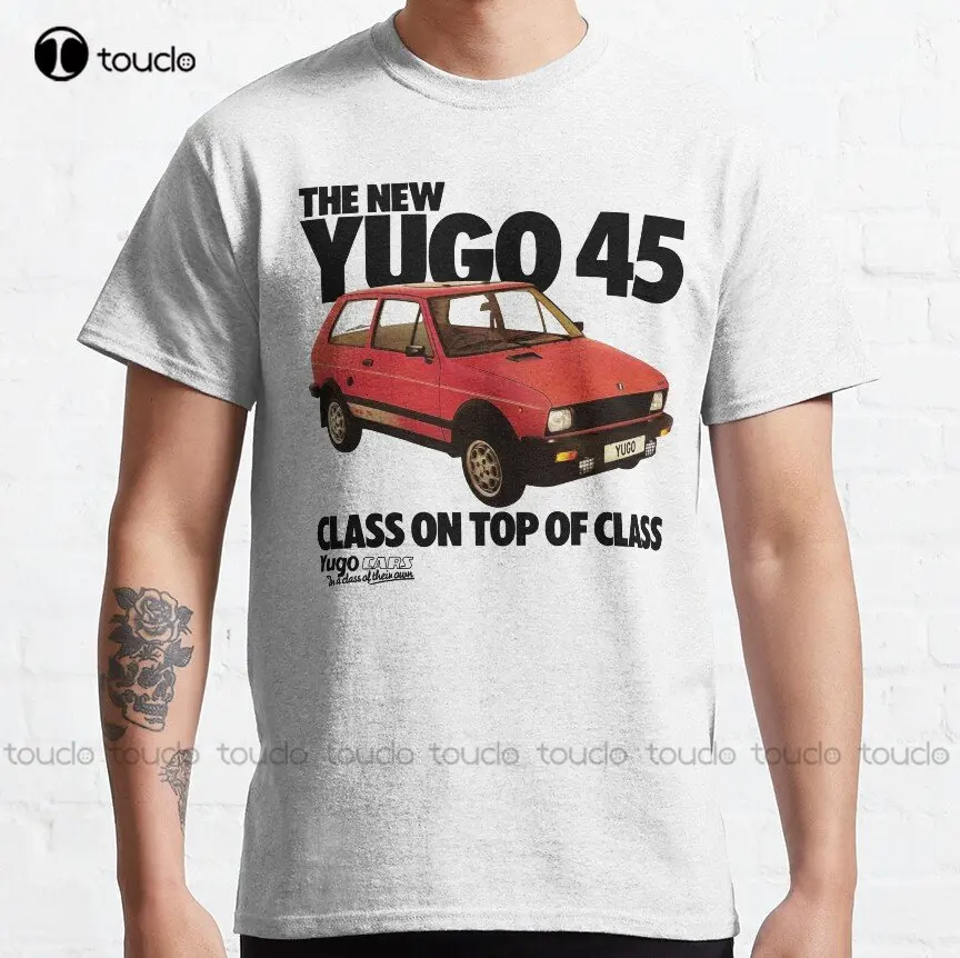 Yugo 45 samochód Zastava Yugo jugosławii klasyczny T-Shirt niestandardowy Aldult nastolatek Unisex cyfrowy koszulka z nadrukami koszule