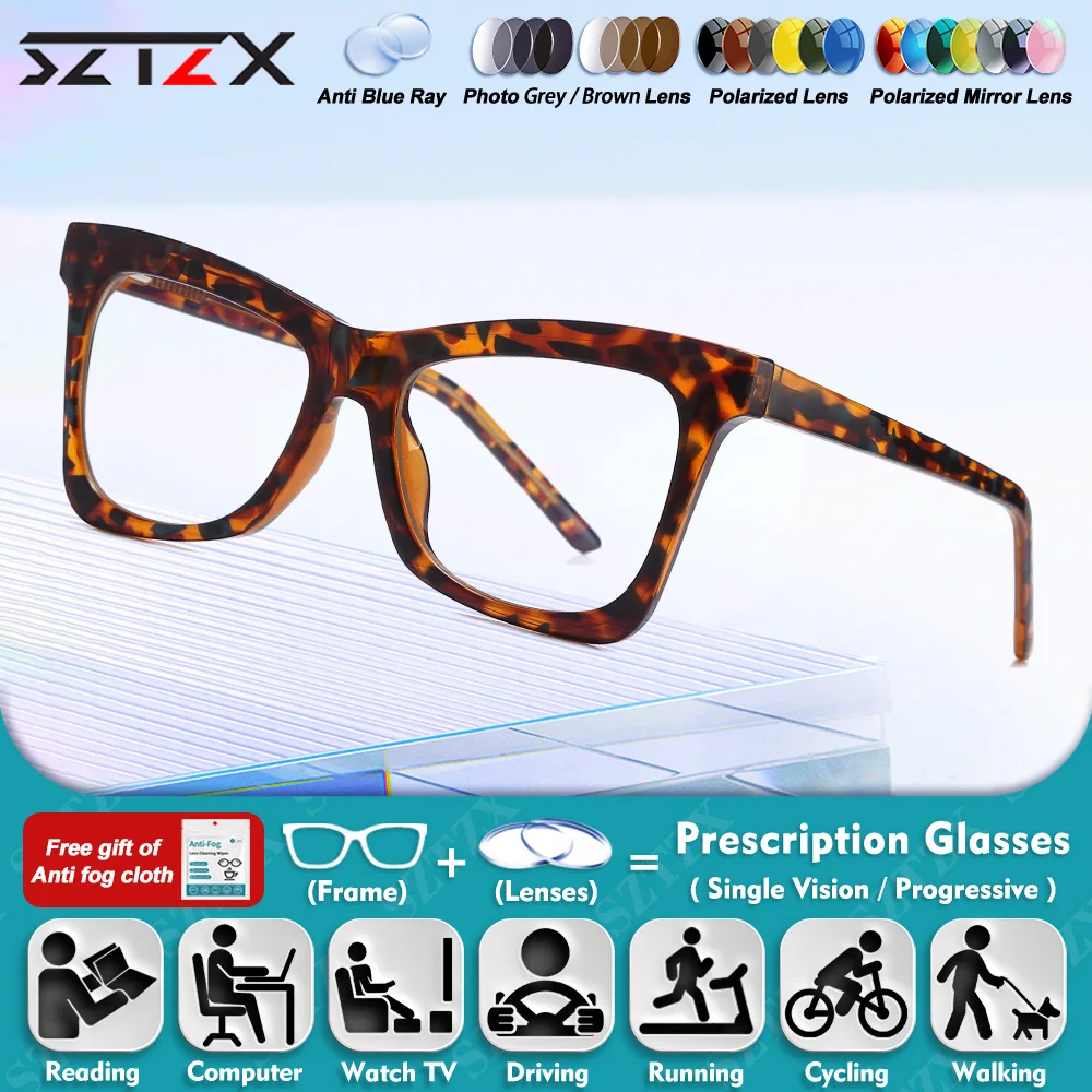 

SZTZX Currents Women Myopia Prescription Computer Glasses Versatile Butterfly Frame Anti Blue Light Progressive Optical Eyeware