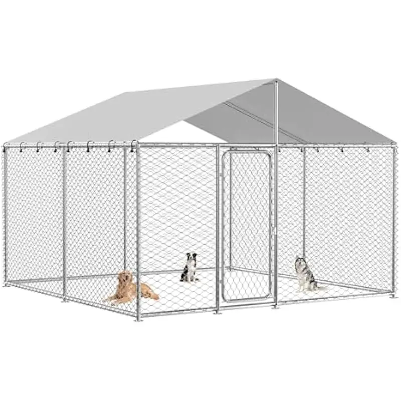 10x10 ft Heavy-Duty Galvanized Steel Outdoor Enclosure with Removable UV-Resistant Oxford Cover — Rectangular 124x124x87 in Weat