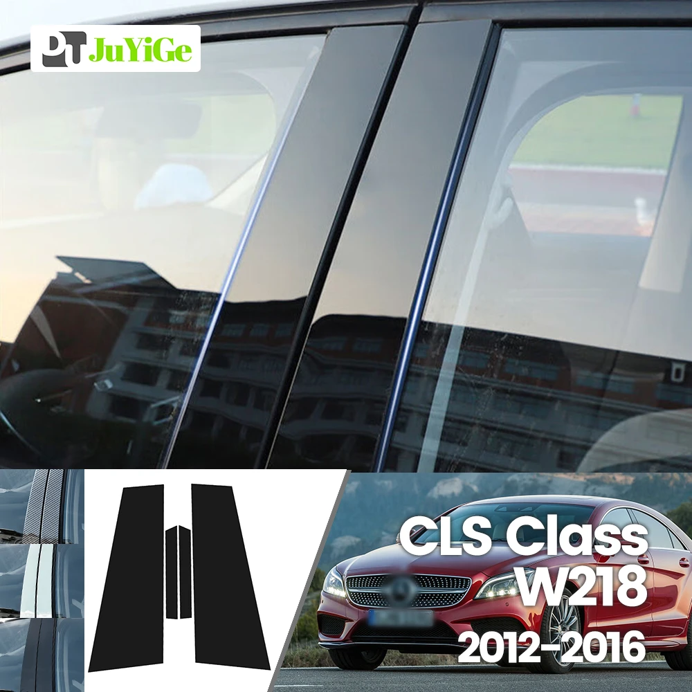 Dla Mercedes Benz CLS Class W218 2012-2016 2013 2014 Jasna czarna naklejka z włókna węglowego na okno B C