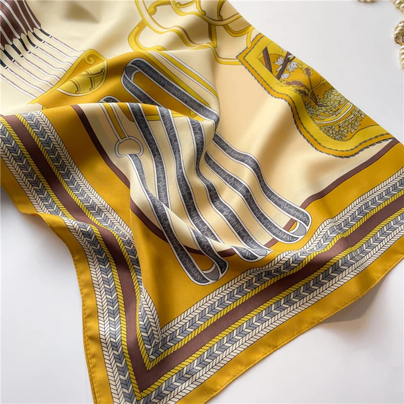 New Fashion Luxury Large Square Scarf Women Silk Twill Shawl Scarves Chain Print Design Headscarf 90cm Bufandas HIjab Foulard