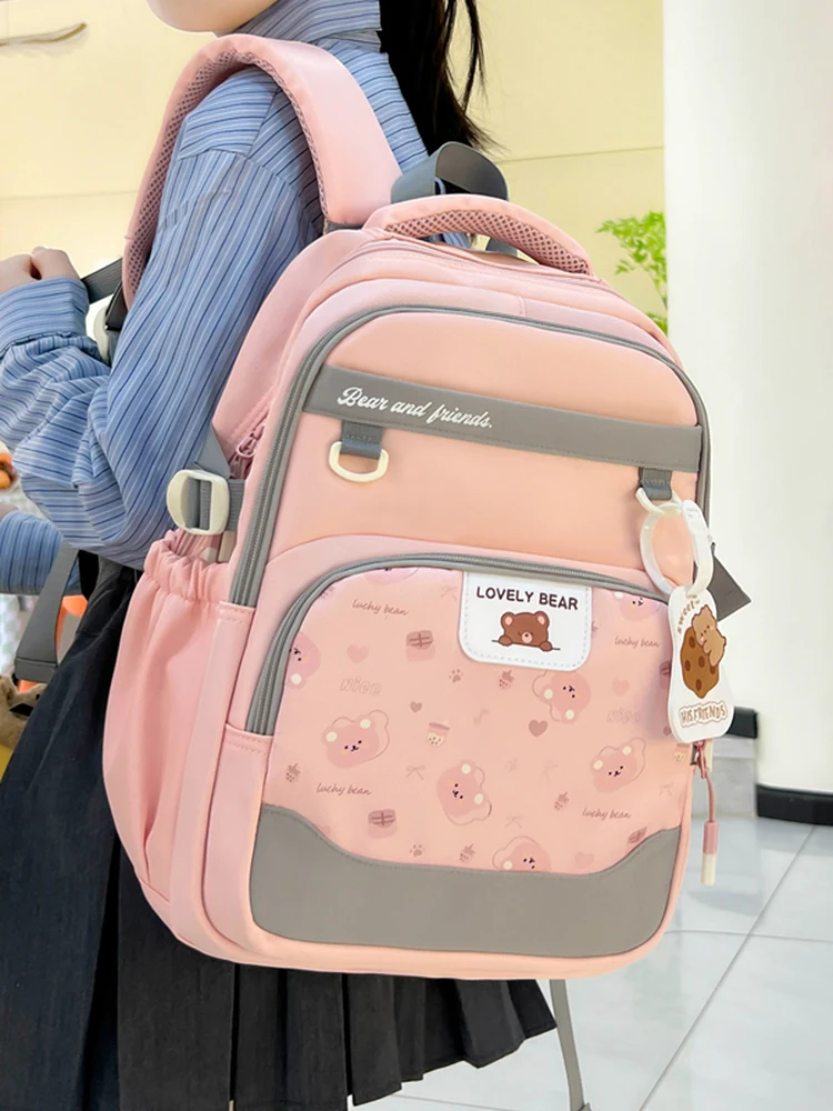 新しい軽量バックパック-小学生-3年生向け-背骨保護-かわいい-大容量-デュアルショルダーバッグ-男女兼用