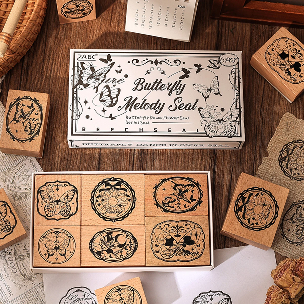 6 قطع/صندوق، طوابع خشبية لفتاة الفراشة، مناسبة للمجلات، وديكور صندوق الهدايا، ومستلزمات مكتبية أو دراسة عصرية